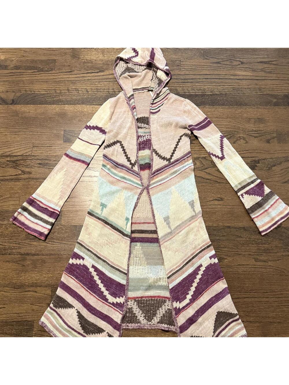 Free People Lima Aztec Print Hooded Duster Cardigan Size Medium